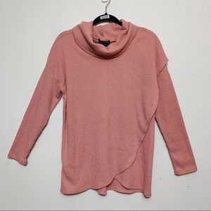 Chelsea & Theodore Pink Cowl Neck Sweater Medium Ribbed Knit